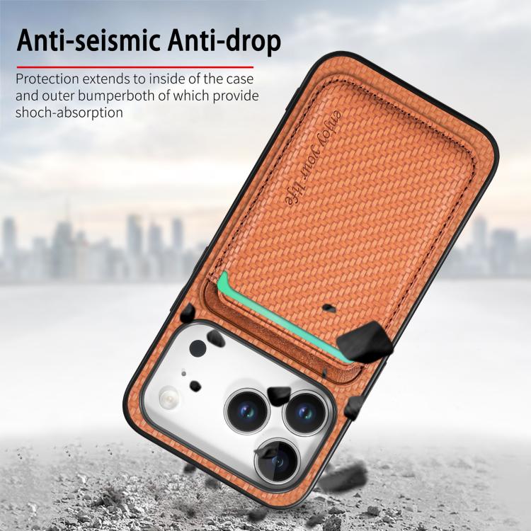 For iPhone 17 Pro Max Carbon Fiber Leather Card Magsafe Phone Case