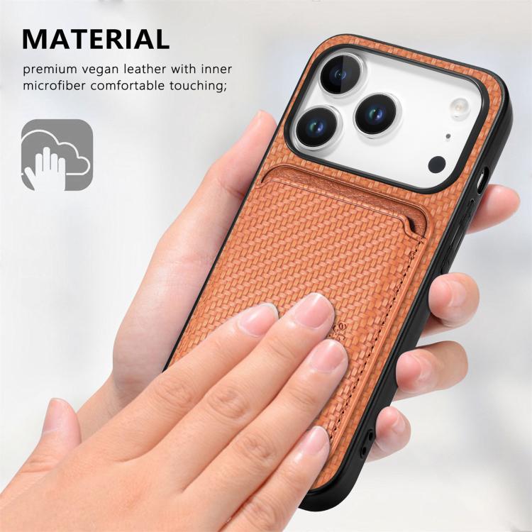 For iPhone 17 Pro Max Carbon Fiber Leather Card Magsafe Phone Case
