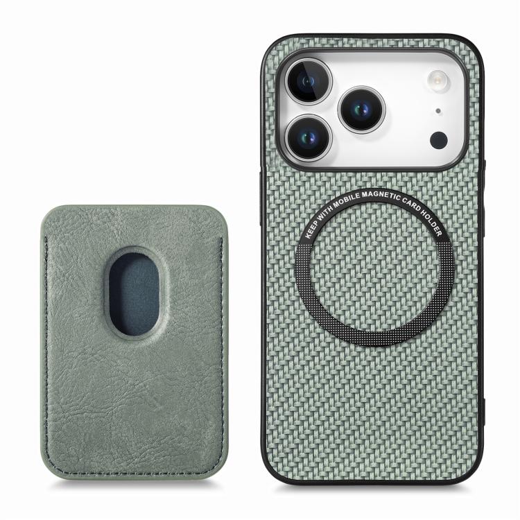 For iPhone 17 Pro Max Carbon Fiber Leather Card Magsafe Phone Case