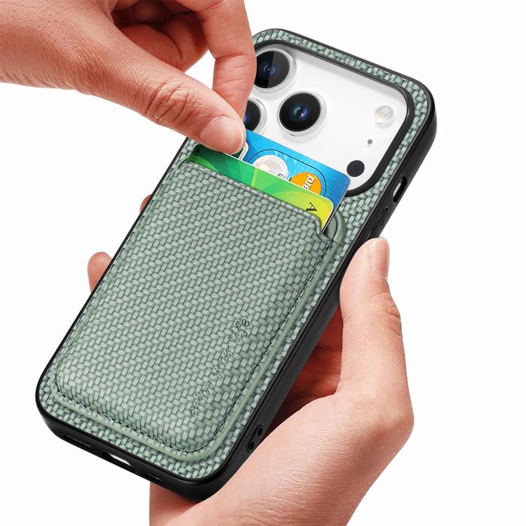 For iPhone 17 Pro Max Carbon Fiber Leather Card Magsafe Phone Case