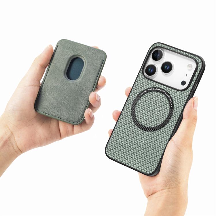 For iPhone 17 Pro Max Carbon Fiber Leather Card Magsafe Phone Case