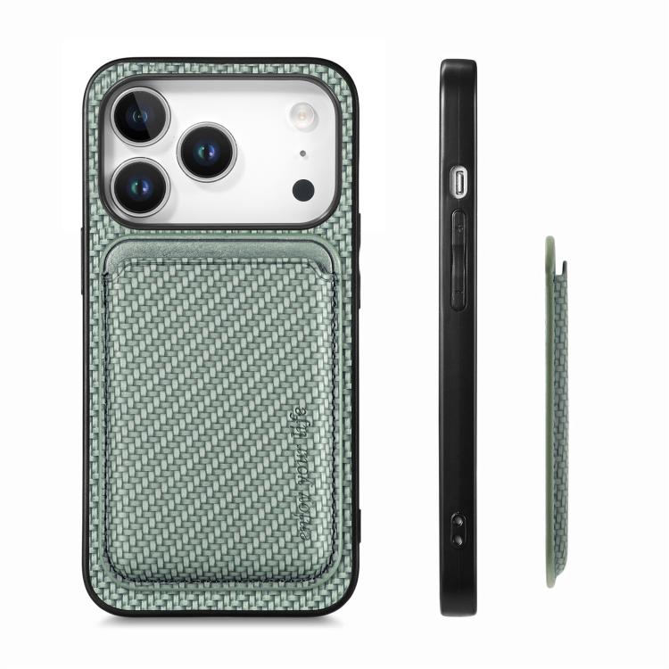 For iPhone 17 Pro Max Carbon Fiber Leather Card Magsafe Phone Case