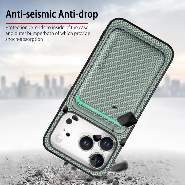 For iPhone 17 Pro Max Carbon Fiber Leather Card Magsafe Phone Case