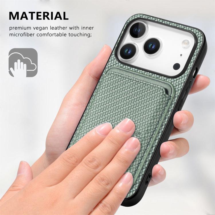 For iPhone 17 Pro Max Carbon Fiber Leather Card Magsafe Phone Case