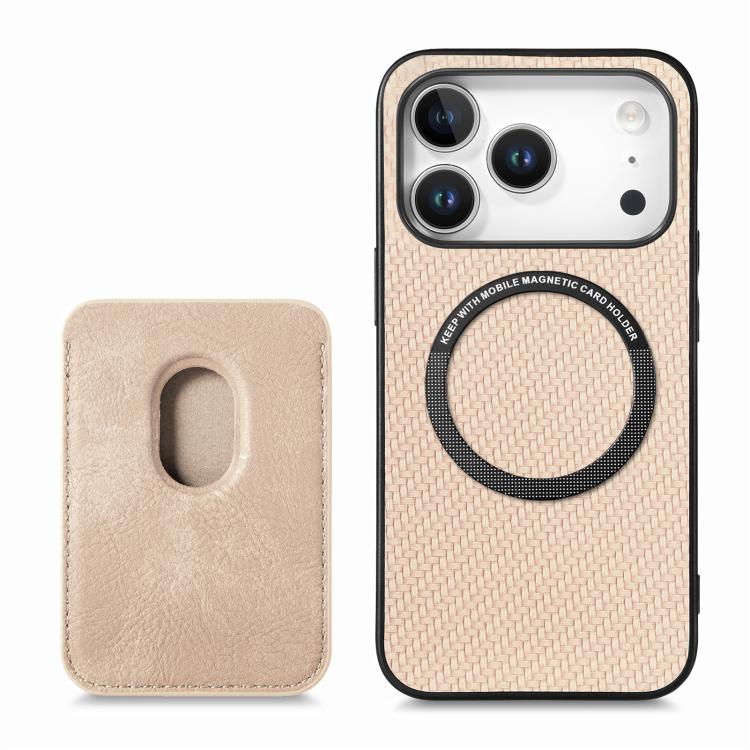 For iPhone 17 Pro Max Carbon Fiber Leather Card Magsafe Phone Case