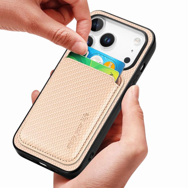 For iPhone 17 Pro Max Carbon Fiber Leather Card Magsafe Phone Case