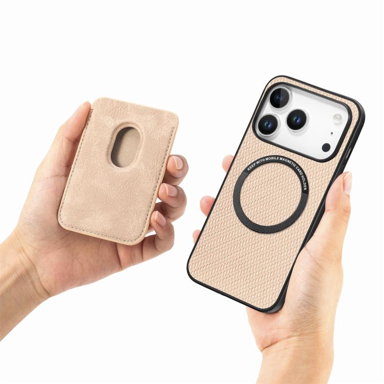 For iPhone 17 Pro Max Carbon Fiber Leather Card Magsafe Phone Case