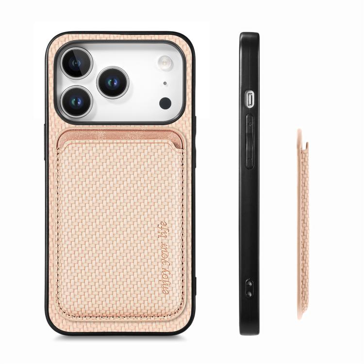 For iPhone 17 Pro Max Carbon Fiber Leather Card Magsafe Phone Case
