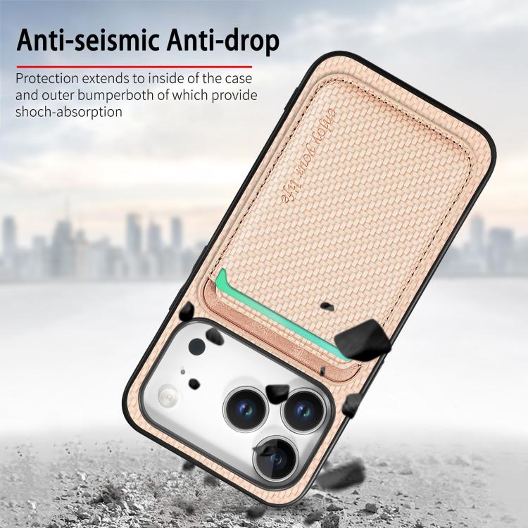 For iPhone 17 Pro Max Carbon Fiber Leather Card Magsafe Phone Case