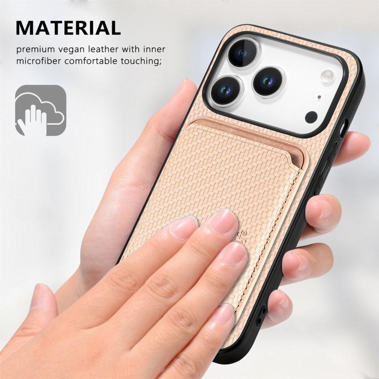 For iPhone 17 Pro Max Carbon Fiber Leather Card Magsafe Phone Case