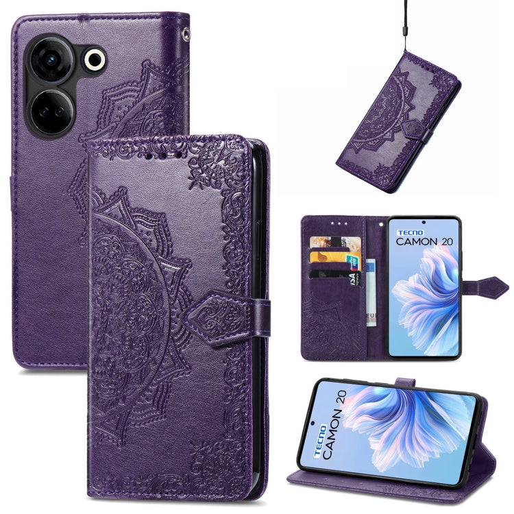 For Tecno Camon 20 Mandala Flower Embossed Leather Phone Case