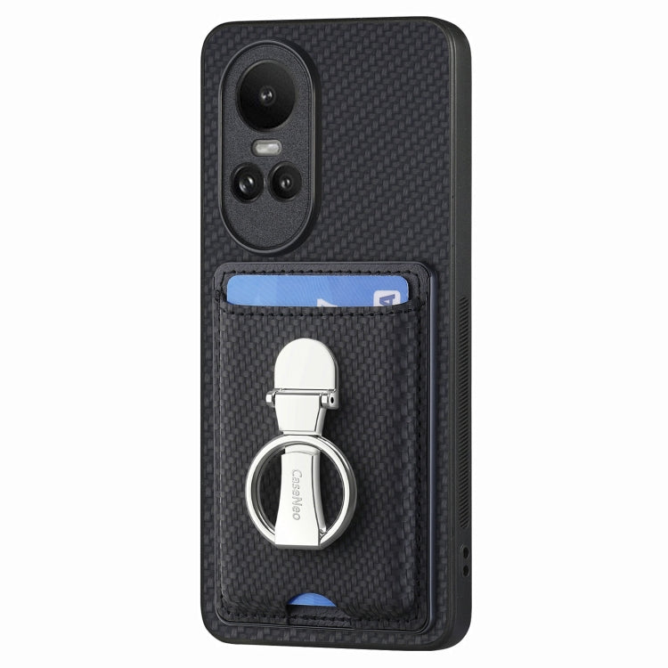 For OPPO Reno10 Global Carbon Fiber Card Wallet Ring Holder Phone Case