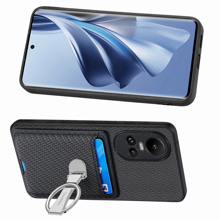 For OPPO Reno10 Global Carbon Fiber Card Wallet Ring Holder Phone Case