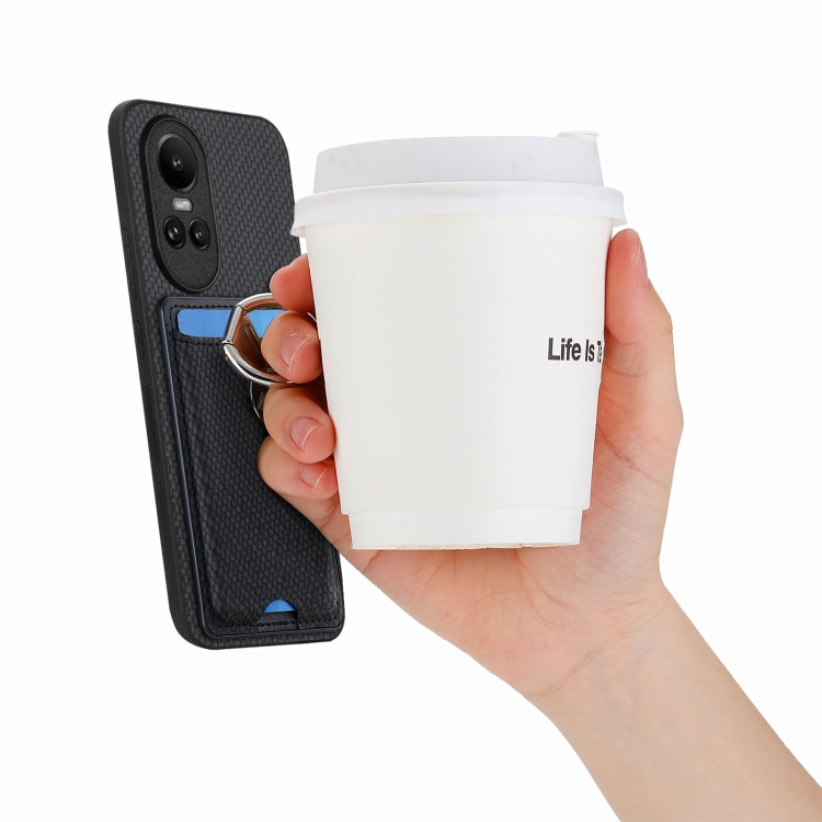 For OPPO Reno10 Global Carbon Fiber Card Wallet Ring Holder Phone Case