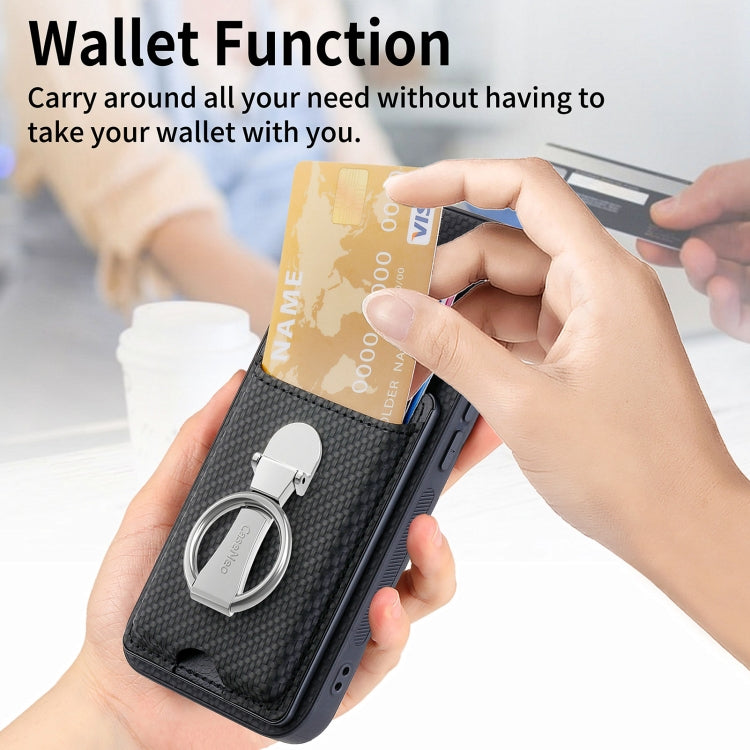 For OPPO Reno10 Global Carbon Fiber Card Wallet Ring Holder Phone Case