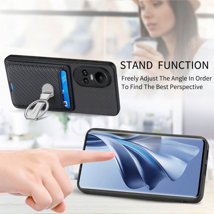 For OPPO Reno10 Global Carbon Fiber Card Wallet Ring Holder Phone Case
