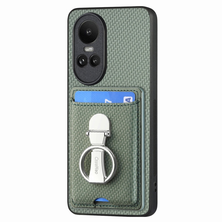 For OPPO Reno10 Global Carbon Fiber Card Wallet Ring Holder Phone Case