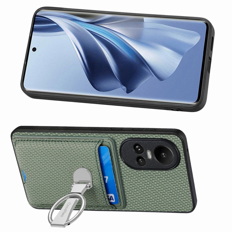 For OPPO Reno10 Global Carbon Fiber Card Wallet Ring Holder Phone Case