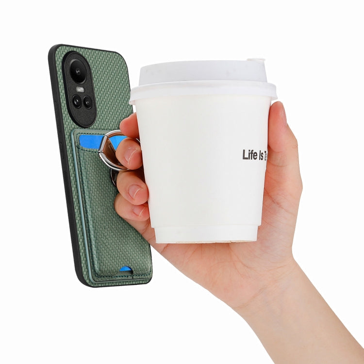 For OPPO Reno10 Global Carbon Fiber Card Wallet Ring Holder Phone Case