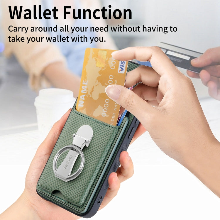 For OPPO Reno10 Global Carbon Fiber Card Wallet Ring Holder Phone Case