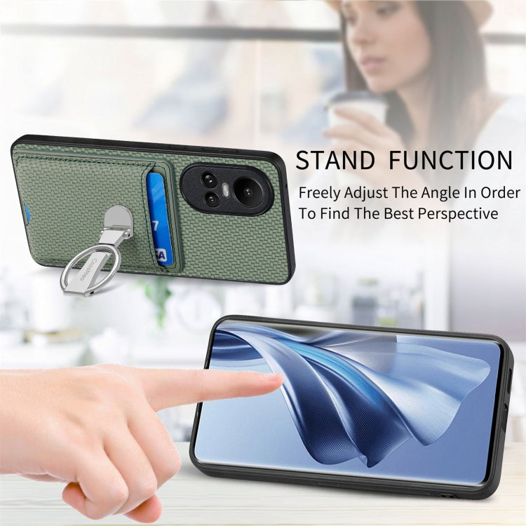 For OPPO Reno10 Global Carbon Fiber Card Wallet Ring Holder Phone Case
