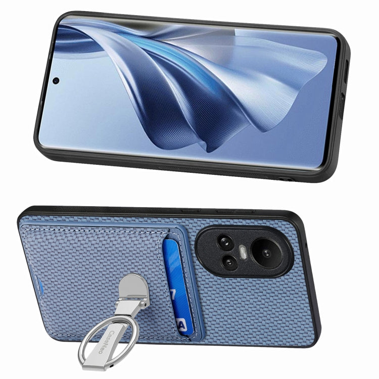 For OPPO Reno10 Global Carbon Fiber Card Wallet Ring Holder Phone Case