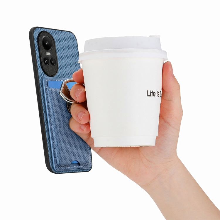 For OPPO Reno10 Global Carbon Fiber Card Wallet Ring Holder Phone Case