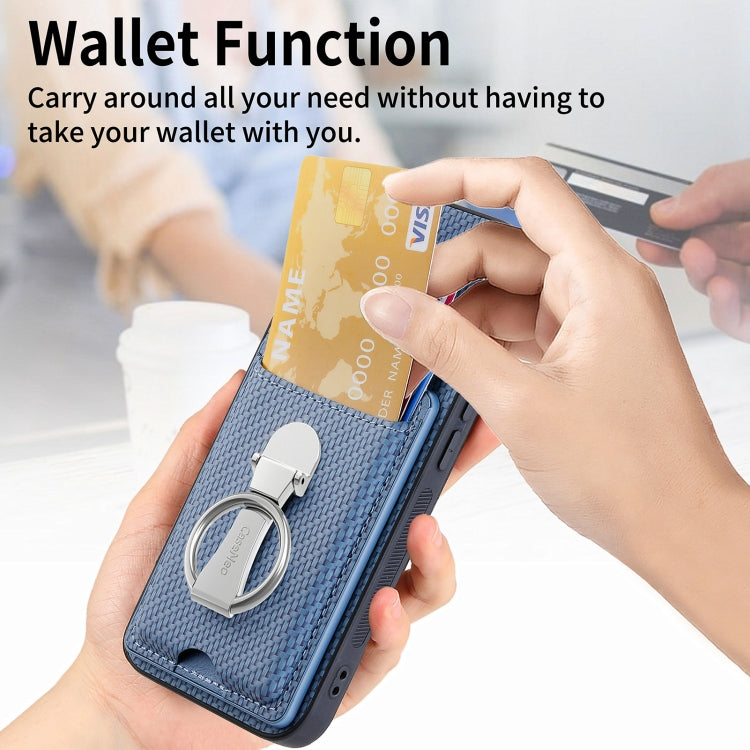 For OPPO Reno10 Global Carbon Fiber Card Wallet Ring Holder Phone Case