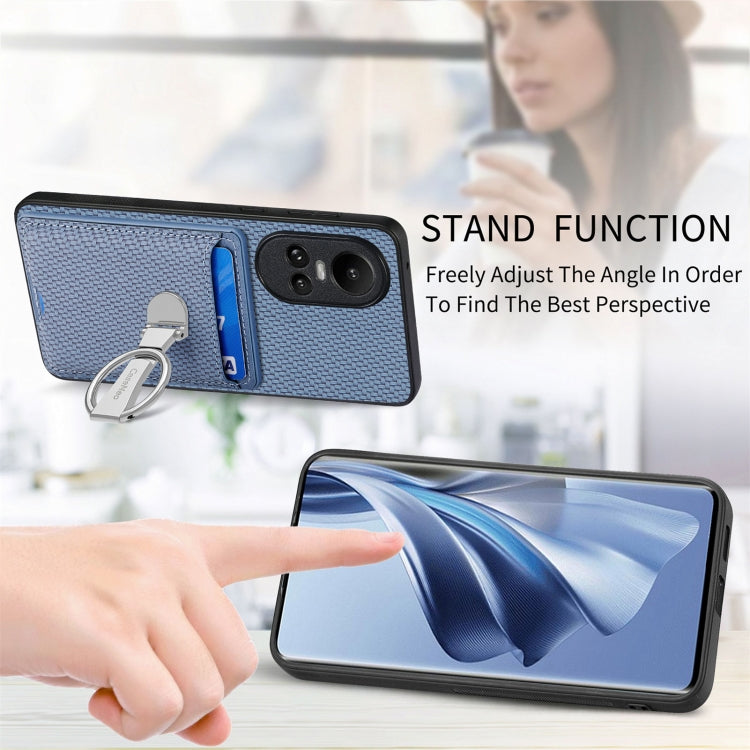 For OPPO Reno10 Global Carbon Fiber Card Wallet Ring Holder Phone Case