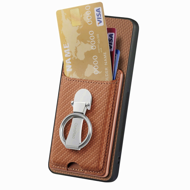 For OPPO Reno10 Global Carbon Fiber Card Wallet Ring Holder Phone Case