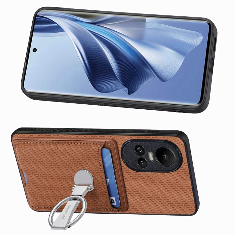 For OPPO Reno10 Global Carbon Fiber Card Wallet Ring Holder Phone Case