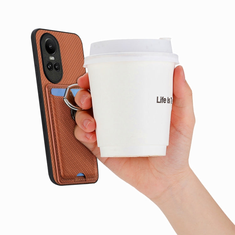 For OPPO Reno10 Global Carbon Fiber Card Wallet Ring Holder Phone Case