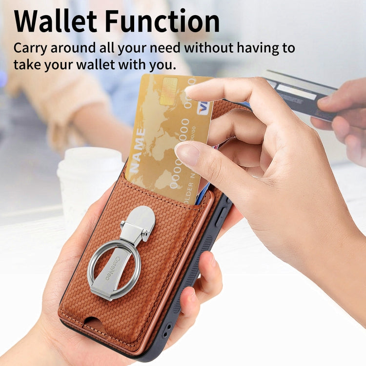 For OPPO Reno10 Global Carbon Fiber Card Wallet Ring Holder Phone Case