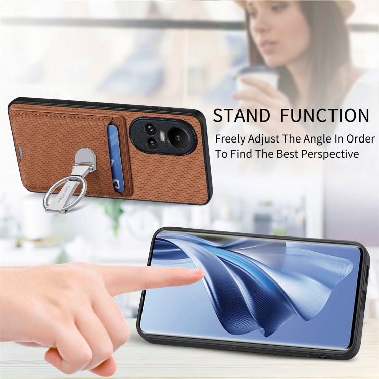 For OPPO Reno10 Global Carbon Fiber Card Wallet Ring Holder Phone Case