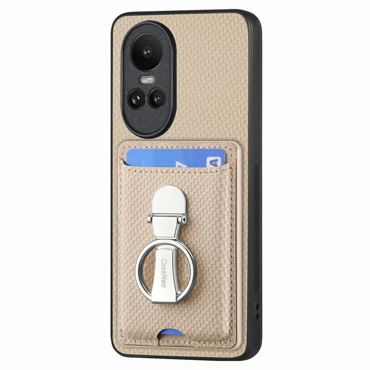 For OPPO Reno10 Global Carbon Fiber Card Wallet Ring Holder Phone Case