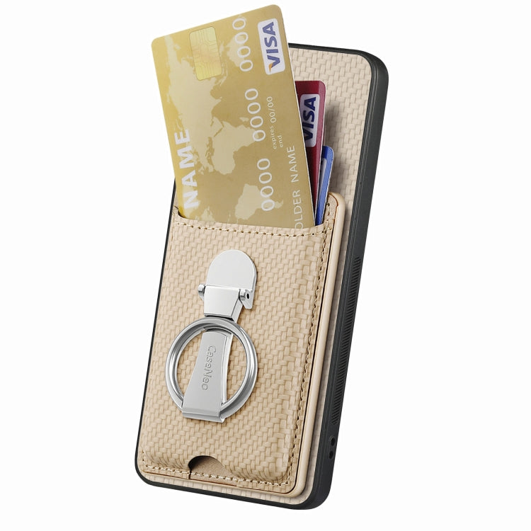 For OPPO Reno10 Global Carbon Fiber Card Wallet Ring Holder Phone Case