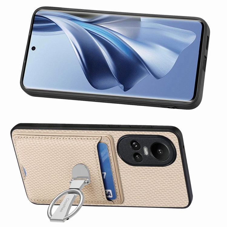 For OPPO Reno10 Global Carbon Fiber Card Wallet Ring Holder Phone Case