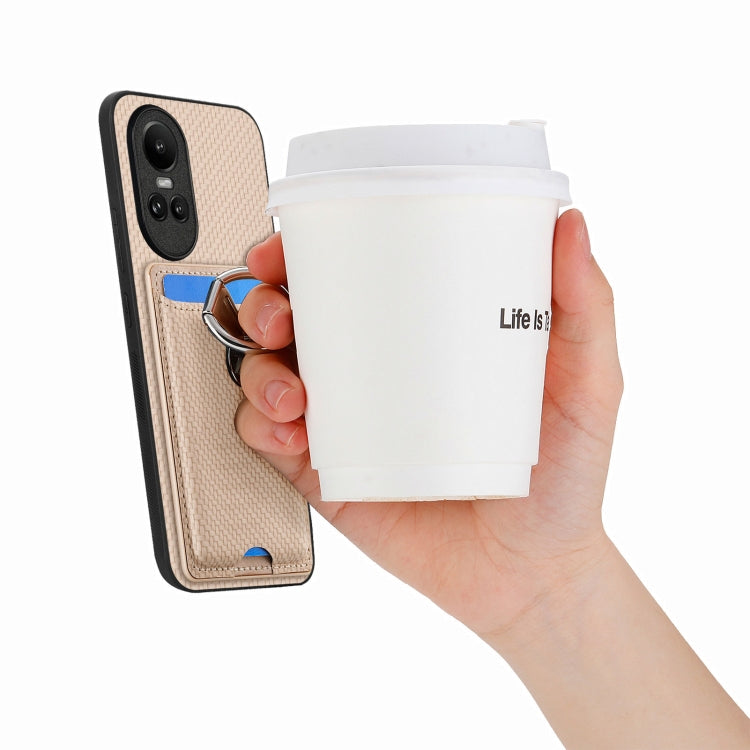 For OPPO Reno10 Global Carbon Fiber Card Wallet Ring Holder Phone Case