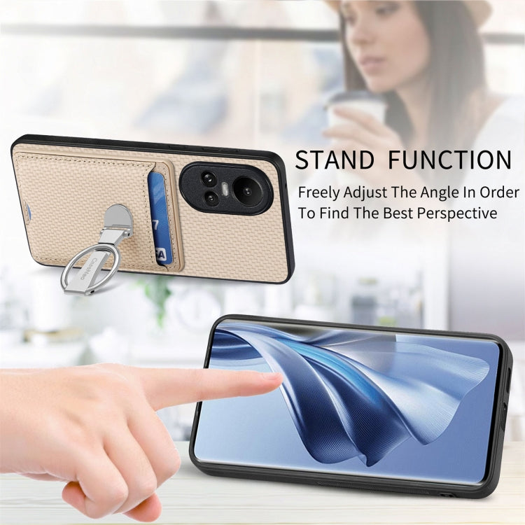 For OPPO Reno10 Global Carbon Fiber Card Wallet Ring Holder Phone Case
