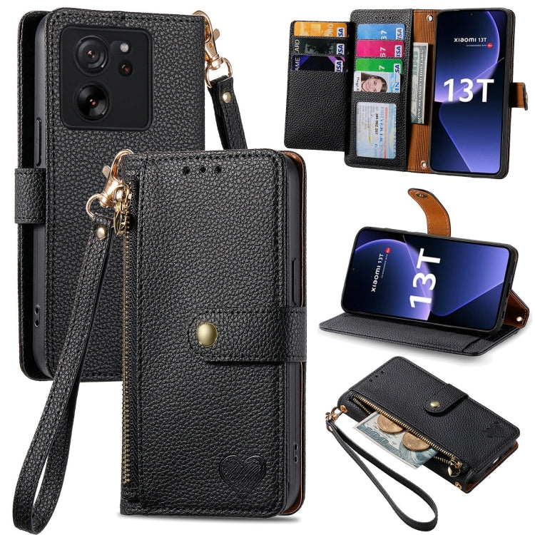 For Xiaomi 13T Love Zipper Lanyard Leather Phone Case