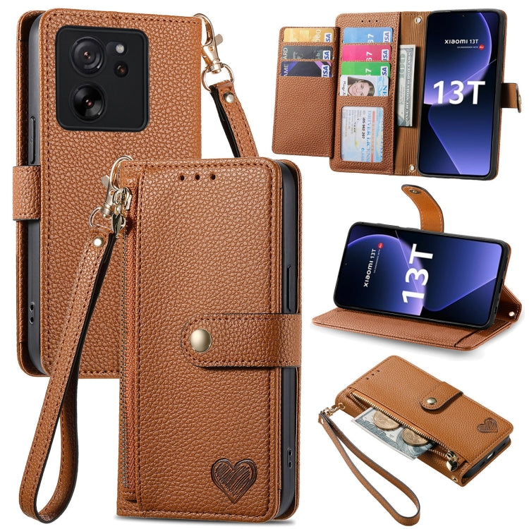 For Xiaomi 13T Love Zipper Lanyard Leather Phone Case