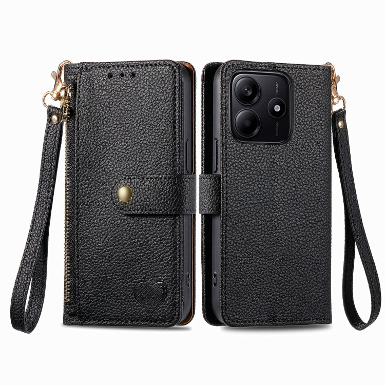 For Xiaomi Redmi Note 14 5G Love Zipper Lanyard Leather Phone Case