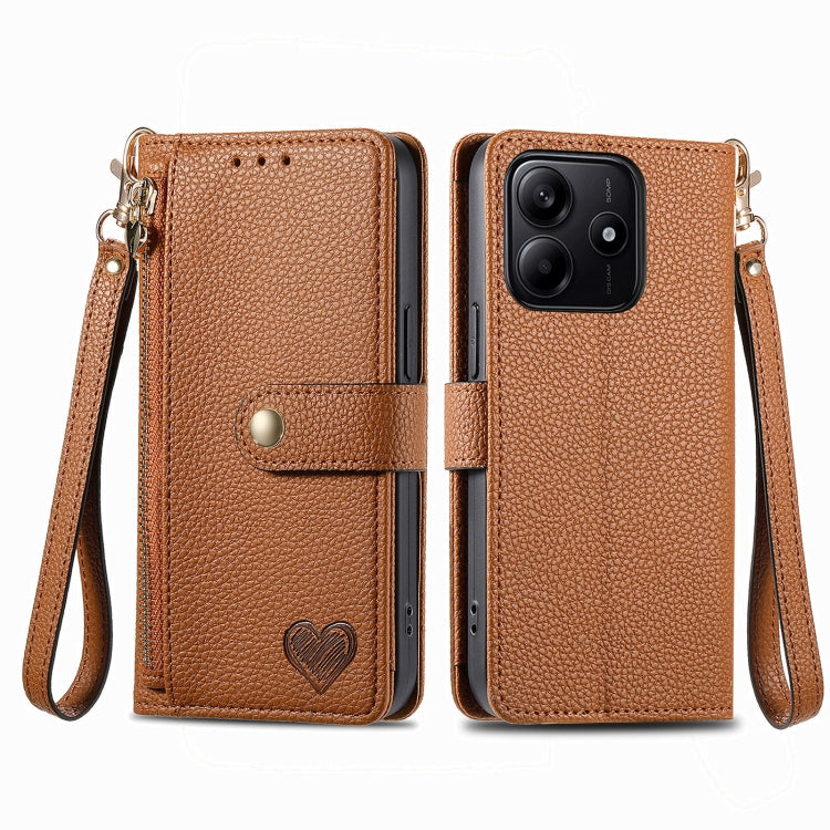 For Xiaomi Redmi Note 14 5G Love Zipper Lanyard Leather Phone Case