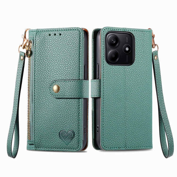 For Xiaomi Redmi Note 14 5G Love Zipper Lanyard Leather Phone Case