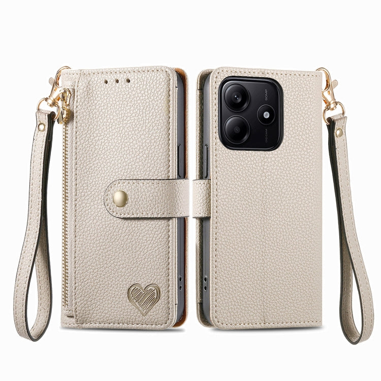 For Xiaomi Redmi Note 14 5G Love Zipper Lanyard Leather Phone Case