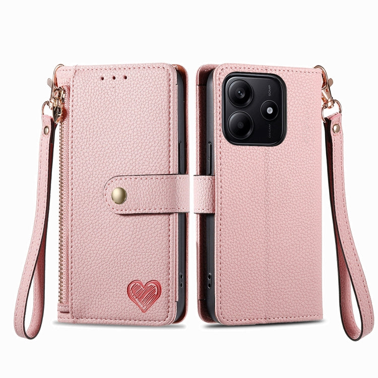 For Xiaomi Redmi Note 14 5G Love Zipper Lanyard Leather Phone Case