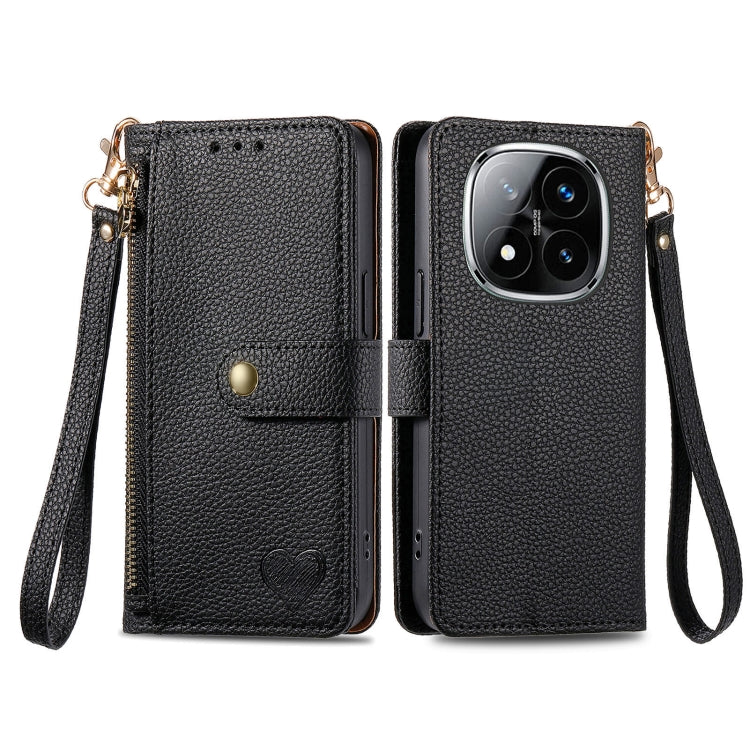 For Xiaomi Redmi Note 14 Pro+ 5G Love Zipper Lanyard Leather Phone Case