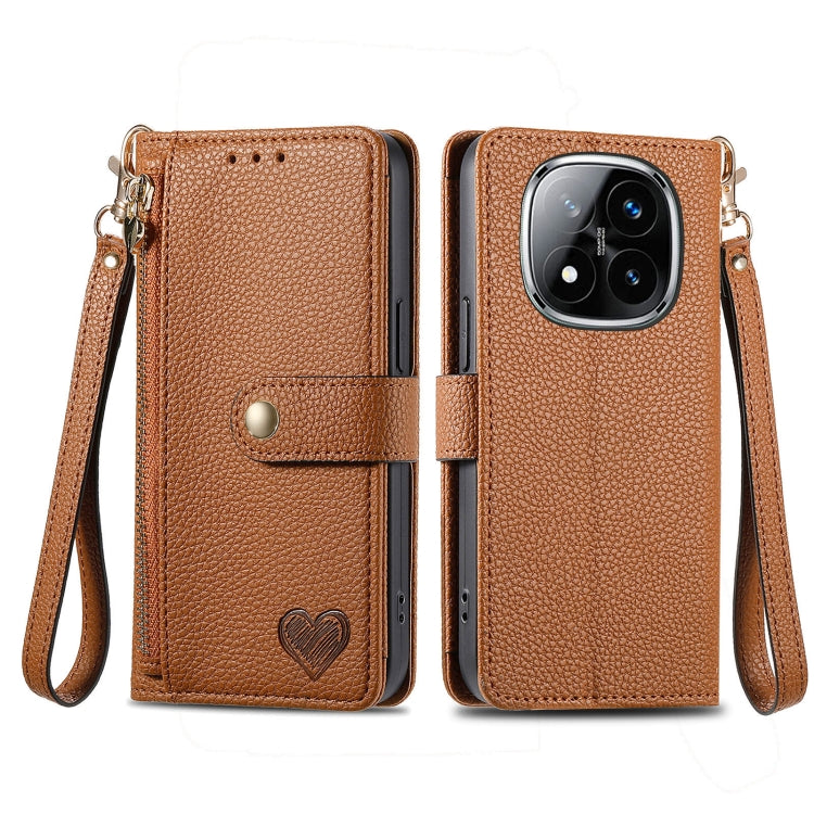 For Xiaomi Redmi Note 14 Pro+ 5G Love Zipper Lanyard Leather Phone Case