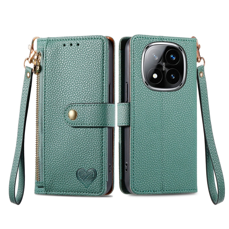 For Xiaomi Redmi Note 14 Pro+ 5G Love Zipper Lanyard Leather Phone Case