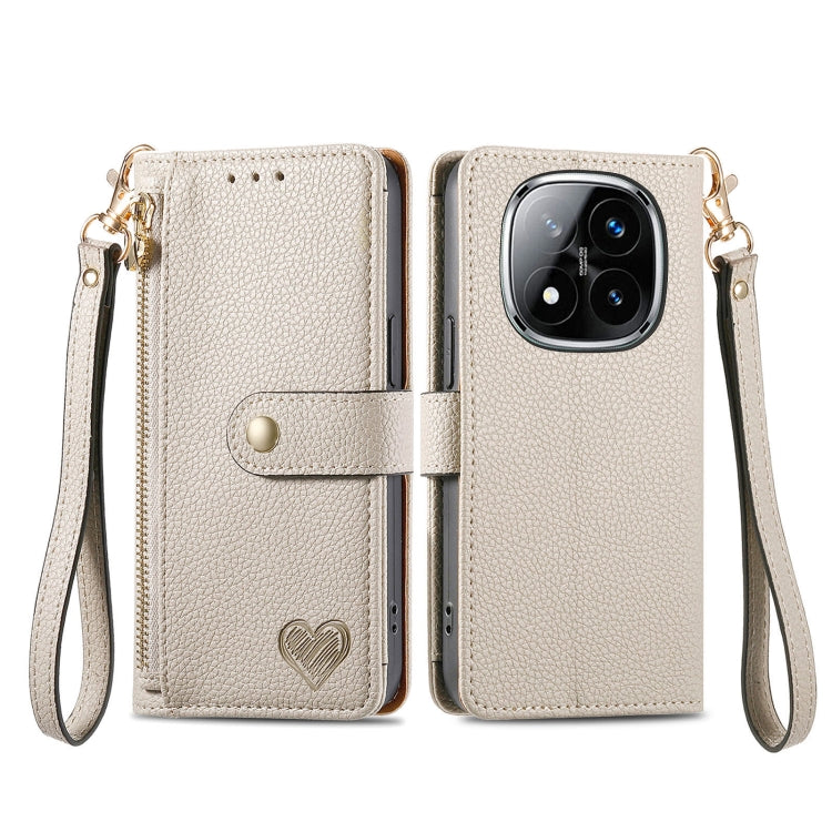 For Xiaomi Redmi Note 14 Pro+ 5G Love Zipper Lanyard Leather Phone Case